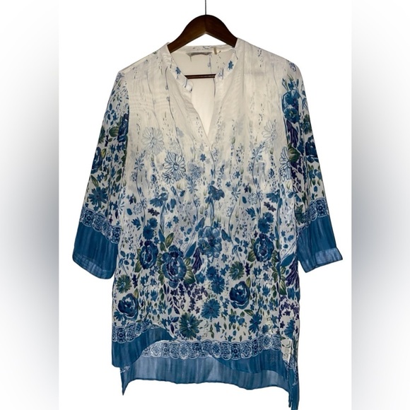 Soft Surrounding Floral Tunic Top Sheer Women M Coastal Closet Basic Grannycore - Picture 1 of 8